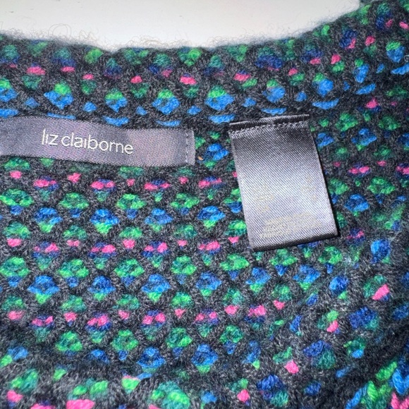 Liz Claiborne Sweater Cardigan Long Sleeve Weaved Black Pink Green Blue S - Picture 3 of 5